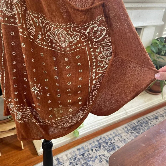 Free People Women's Top Small Brown Tunic SLeeveless Tie Back Bandana - Picture 6 of 14